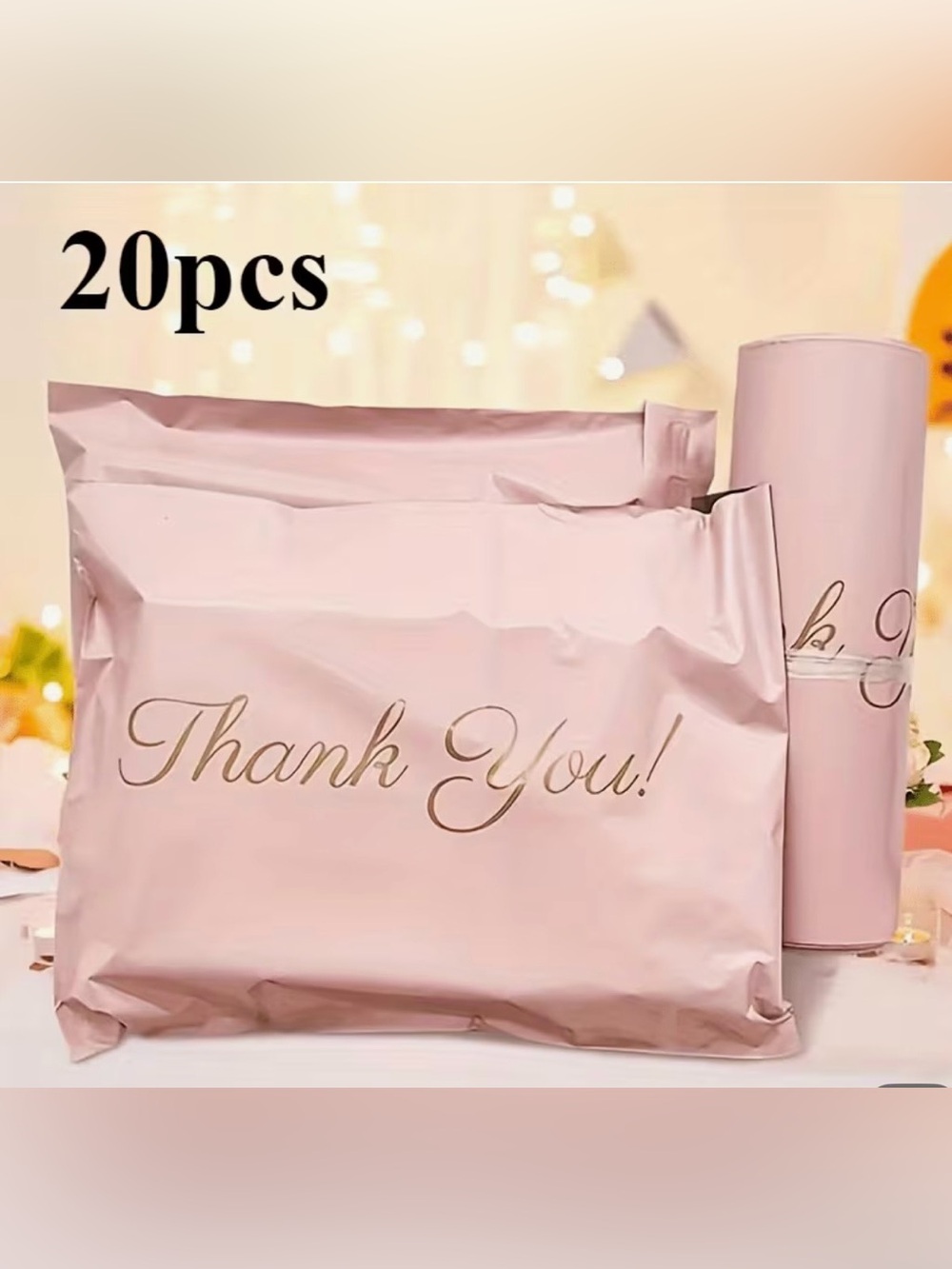 Pink "Thank You" Poly Mailing Bags Set of 20 Size 11”x6”